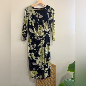 Beautiful vintage green floral midi mesh dress